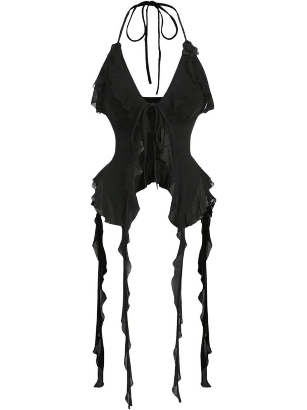 3D Flower Tie Front Ruffle Halter Top | Backless Camisole for Summer Style